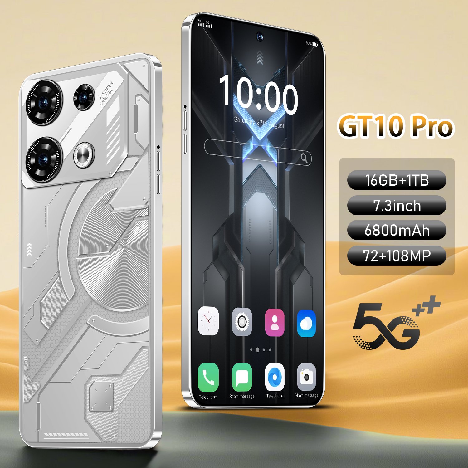 Brand new Cellphone GT10 pro 7.3 inch Hd full screen 16GB+1TB Mobilephone Android14 Face Unlock 3G 4G smartphone